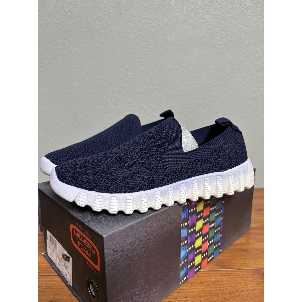 Bernie Mev Orly Navy Blue Knit Slip On Sneakers Womens Size 36 US 5-5.5